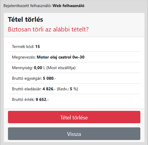 Tétel törlés